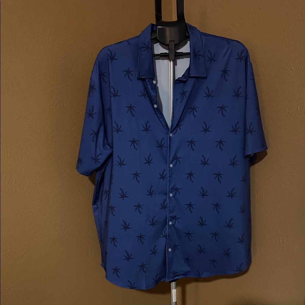 Source Unknown Navy Palm Print Casual Shirt